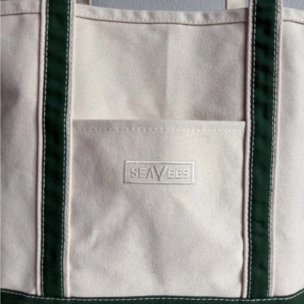 SeaVees Canvas Tote with Green Trim